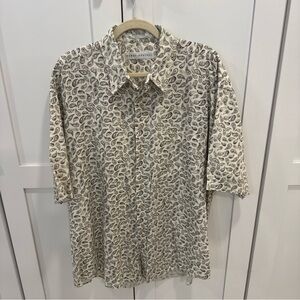 Henry Grethel Mens Cream Paisley Short-Sleeve Button-Down Shirt XL